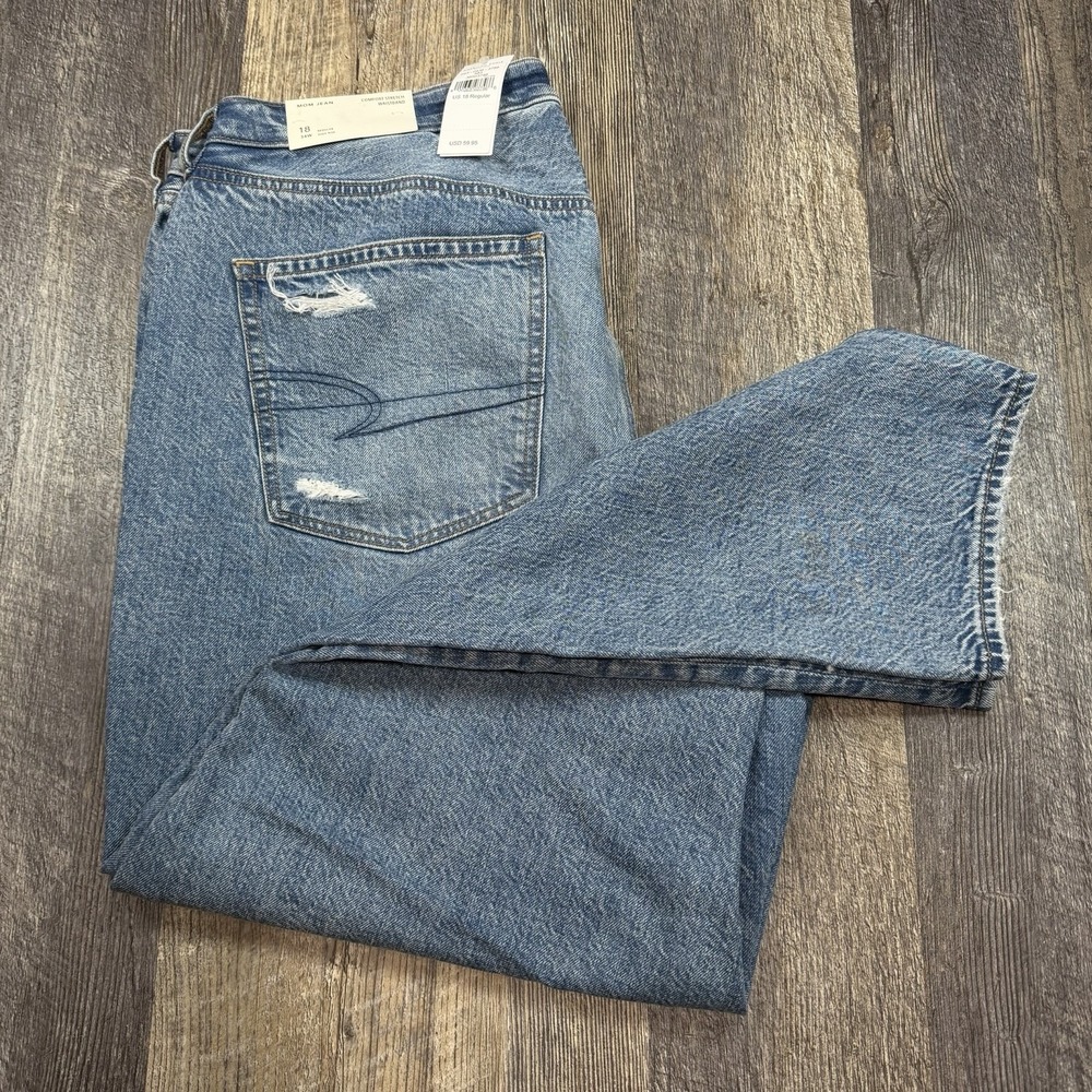 American Eagle Mom Jeans Womens 18 High Rise Distressed Comfort Stretch NWT